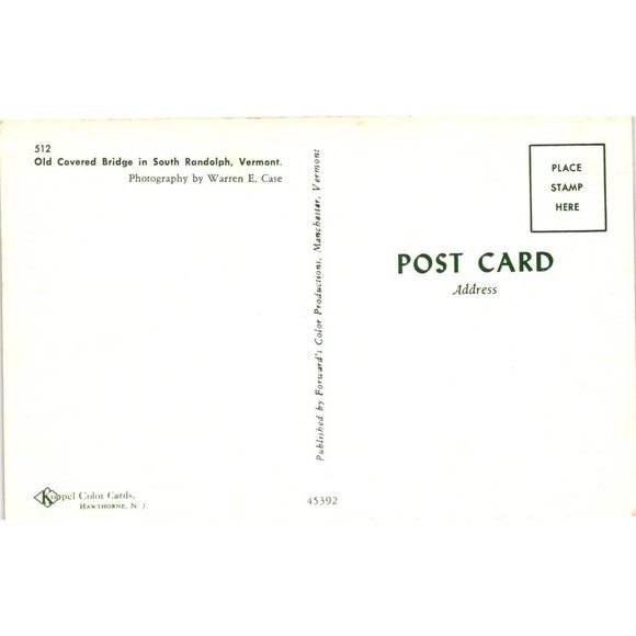 Old Covered Bridge Postcard Travel Souvenir Unposted South Randolph Vermont - Picture 2 of 2